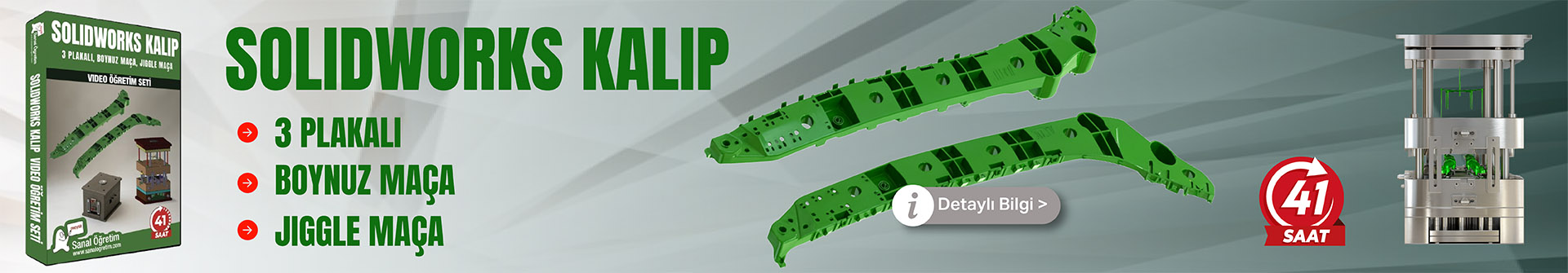 SolidWorks Kalıp. 3 Plakalı, Boynuz Maça, Jiggle Maçalı Uygulama Eğitim Seti