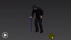 Kemik Sistemi Giydirilmiş Hazır Karakterle Bastonla Yürüyen Yaşlı Adam Animasyonu Yapmak