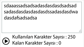 Form alanında textarea alanlarında kalan karakter sayısı