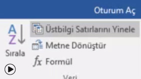 WORD: Tablolarda Sıralama, Formül Ekleme ve Üstbilgi Satırı Ekleme