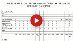 Microsoft excel programından tablo aktarmak ve üzerinde çalışmak